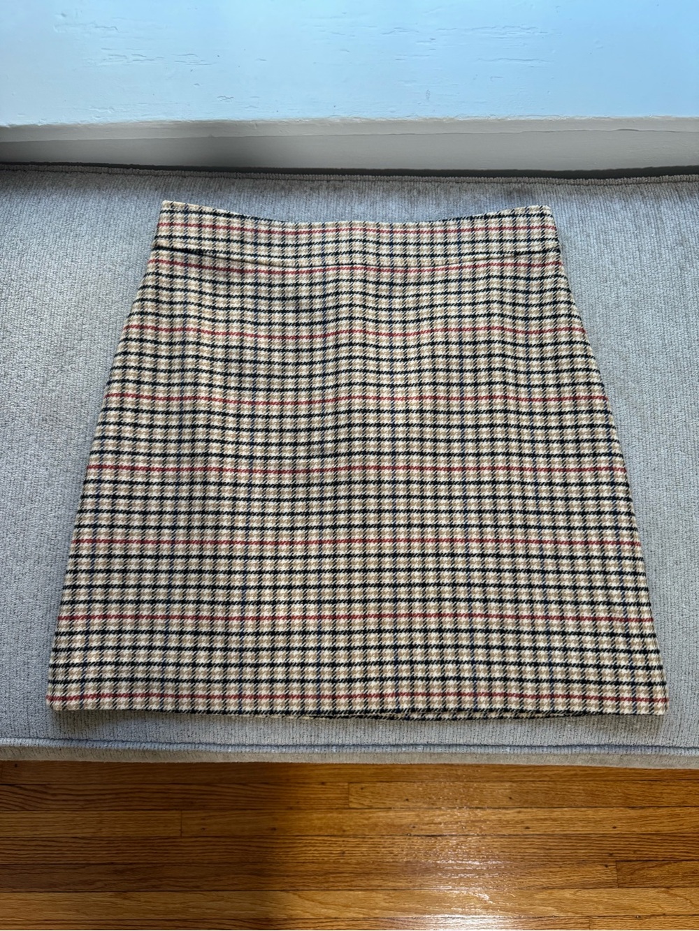 J. Crew Beige Plaid Mini Skirt with Black and Red Accents